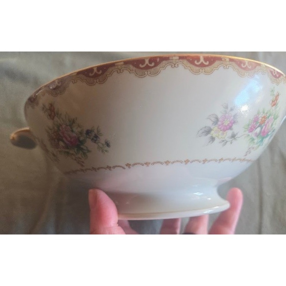 Meito China Ivory China Floral Serving Bowl Gold Trim Made in Japan Vintage